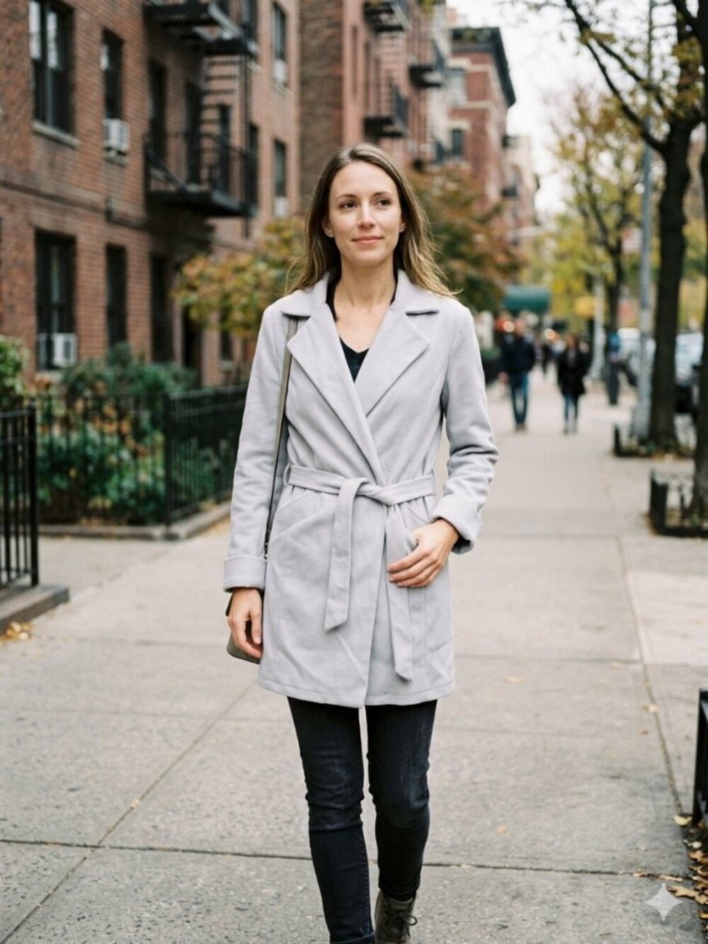 Light Gray Mid Length Open Front Belted Wrap Trench Coat